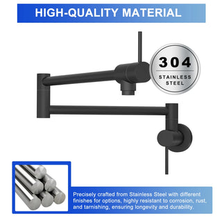 Pot Filler Faucet - Wall Mount Kitchen Sink Faucet Folding Stretchable with Single Hole Two Handles, Matte Black Dweva