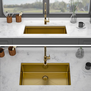 Single Bowl Undermount Workstation Gold Kitchen Sink - 33" x 19" x 10" Inch 16 Gauge Stainless Steel Deep Sink Dweva