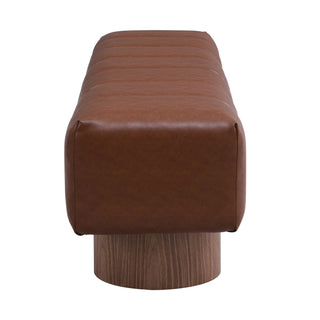 Upholstered Dining Bench for Dining Room, No-Assembly End of Bed Entryway Bench Ottoman for Bedroom Living Room, Brown PU Stool Top Wood Leg 300 LBS Weight Capacity Dweva