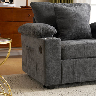 Modern Oversized Chair with Ottoman,Chenille Fabric Sofa Bed,Accent Chair Comfy Sofa with Cupholders and USB Charging Ports Chair for Living Room,Bedroom,Apartment Dweva