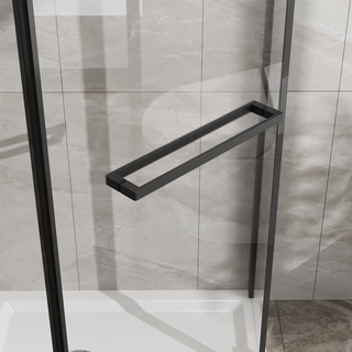 Goodyo Neo-Angle Frameless Shower Door 36 in.D x 36 in.W x 72 in.H Corner Shower Enclosure with Clear SGCC Tempered Glass Pivot Shower Door in Matte Black Finish Dweva