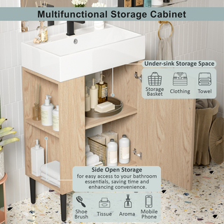 21.6" Wood Bathroom vanity, Combo Cabinet, Bathroom Storage Cabinet, Single Ceramic Sink, Left side storage Dweva