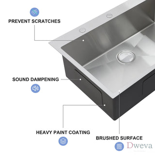 30" Drop-in Kitchen Sink with Pull-Out Faucet and Soap Dispenser - 30 x 22 x 10 inch Single Bowl 16 Gauge Stainless Steel Topmount Kitchen Sink Basin Dweva
