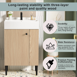 21.6" Wood Bathroom vanity, Combo Cabinet, Bathroom Storage Cabinet, Single Ceramic Sink, Right side storage Dweva