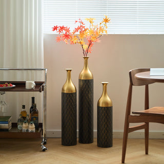 Black and Gold Metal Vase Set of 3 Floor Vases Ideal for Mother's Day Gift Wedding Decoration Elegant Floral Display Dweva