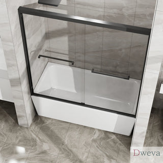 Goodyo Double Sliding Bathtub Shower Door 60 in. W x 58 in. H Aluminum Framed Shower Enclosure for Tub with SGCC Clear Tempered Glass, Stainless Steel Hardware, Matte Black Dweva
