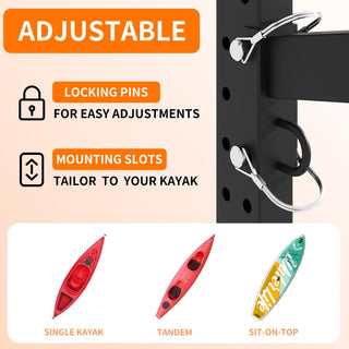 41"H Freestanding Kayak Storage Rack – Holds 3 Kayaks, Heavy-Duty Adjustable Stand with Lockable Wheels for Kayak, Canoe, SUP & Surfboard, 45.87"W*28.94"D*41"H Dweva