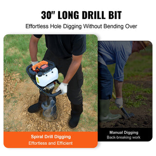 Gas Post Hole Digger 52CC 1450W with 8" Drill Bits & 1 Extension Rod Dweva
