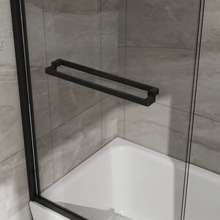Goodyo Double Sliding Bathtub Shower Door 60 in. W x 58 in. H Aluminum Framed Shower Enclosure for Tub with SGCC Clear Tempered Glass, Stainless Steel Hardware, Matte Black Dweva