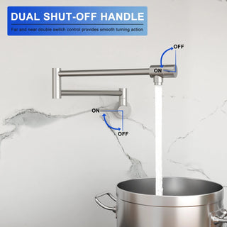 Pot Filler Faucet - Wall Mount Kitchen Sink Faucet Folding Stretchable with Single Hole Two Handles, Brushed Nickel Dweva