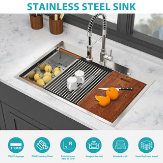 Topmount Drop in Kitchen Sink - 36"x 22" x 10" Double Bowl (50/50) Kitchen Sink 16 Gauge with Two 10" Deep Basin, Brushed Nickel Dweva