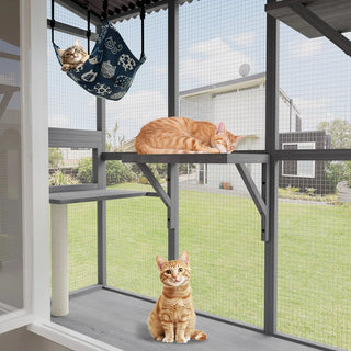 Large Cat Catio – Expandable Window Box Enclosure for Multiple Indoor Cats, Cat Perch House with 3 platforms,1 hammock and 3 doors, All-Weather Use Dweva