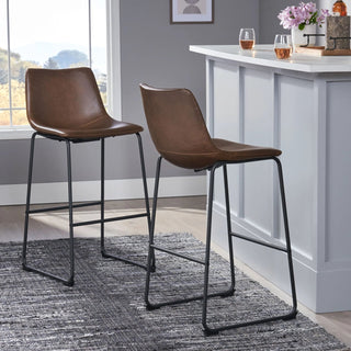 Set of 2 30" Cedric Faux Leather Barstool Vintage Brown Dweva