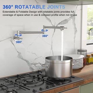 Pot Filler Faucet - Wall Mount Kitchen Sink Faucet Folding Stretchable with Single Hole Two Handles, Brushed Nickel Dweva