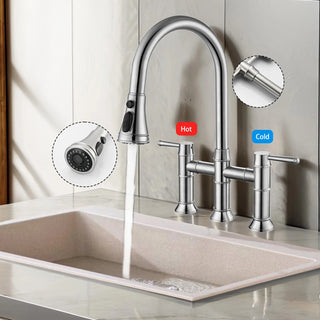 Bridge Kitchen Faucet Pull Down Sprayer Spot Free Stainless Steel Commercial Grade Dweva