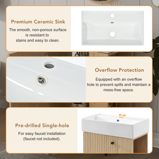 [Video] 21.6" Modern Floating Bathroom Vanity with Ceramic Basin - Perfect for Small Bathrooms, Right side storage Dweva