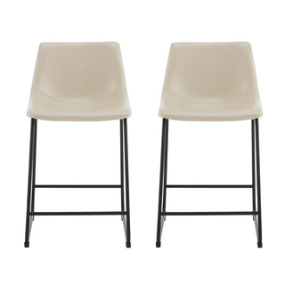 (Set of 2) Vintage Style 24-Inch Armless Industrial Faux Leather Counter Stool with Metal Legs and Footrest for Kitchen Island, Cafe, Pub, Bar Counter, Cream and Black Dweva