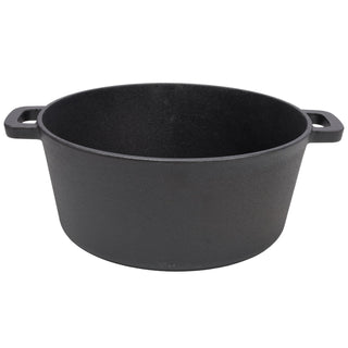 2 in 1 Pre-Seasoned Cast Iron Dutch Oven With Dual Handles, Outdoor Camping Deep Pot for Camping Fireplace Cooking BBQ Baking Campfire, 5 Quart.With 1pc Iron Pot Rack. Dweva