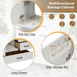 30" White Bathroom Vanity with Sink Combination Set, Bathroom Storage Cabinet with Soft Close Door, 3 Soft Close Drawers and Removable Tray, Solid Wood Frame Dweva