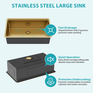 Single Bowl Undermount Workstation Gold Kitchen Sink - 33" x 19" x 10" Inch 16 Gauge Stainless Steel Deep Sink Dweva