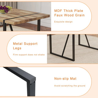 A minimalist retro rectangular dining table with a specially textured top and black metal legs.Contemporary Minimalist MDF Wood Color Textured Tabletop.Able To Give People A Visual Beauty With Rules. Dweva