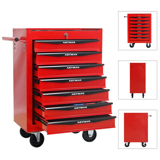 Rolling Metal Tool Chest with 7 Drawers, 20" 7-Drawer Tool Chest Cabinet with Ball Bearing Drawer Slides, Steel Tool Storage Box Organizer -Red&Black Dweva