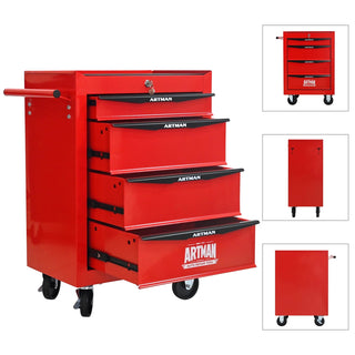 Rolling Metal Tool Chest with 4 Drawers, 20" 4-Drawer Tool Chest Cabinet with Ball Bearing Drawer Slides, Steel Tool Storage Box Organizer -Red&Black Dweva