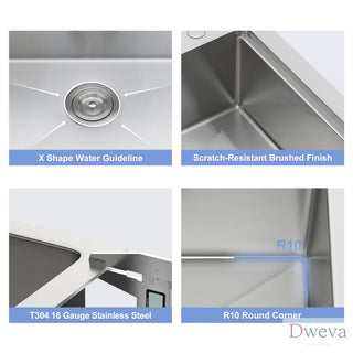 30" Drop-in Kitchen Sink with Pull-Out Faucet and Soap Dispenser - 30 x 22 x 10 inch Single Bowl 16 Gauge Stainless Steel Topmount Kitchen Sink Basin Dweva