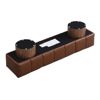 Upholstered Dining Bench for Dining Room, No-Assembly End of Bed Entryway Bench Ottoman for Bedroom Living Room, Brown PU Stool Top Wood Leg 300 LBS Weight Capacity Dweva