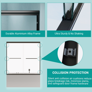 56"-60" W x 58" H Double Sliding Bathtub Shower Door, Semi-Frameless Bypass Tub Door, 1/4" (6mm) Tempered Glass with Explosion-Proof Film, Adjustable Aluminum Alloy Frame, Matte Black 24D03-T60MBX Dweva