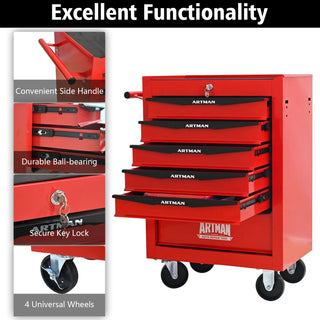 Rolling Metal Tool Chest with 6 Drawers, 20" 6-Drawer Tool Chest Cabinet with Ball Bearing Drawer Slides, Steel Tool Storage Box Organizer -Red&Black Dweva