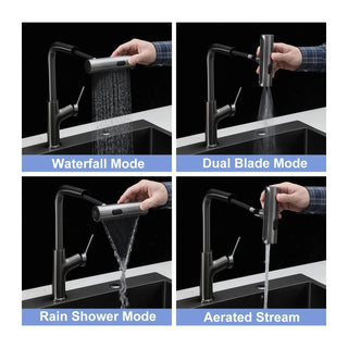 360° Pull-Down Kitchen Faucet with 4 Spray Modes, Gunmetal Black Dweva