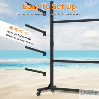 41"H Freestanding Kayak Storage Rack – Holds 3 Kayaks, Heavy-Duty Adjustable Stand with Lockable Wheels for Kayak, Canoe, SUP & Surfboard, 45.87"W*28.94"D*41"H Dweva