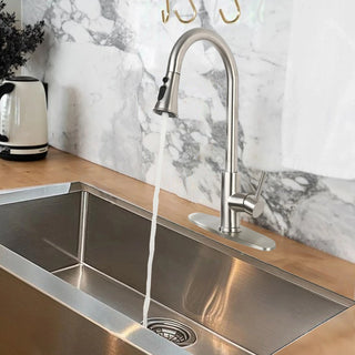 Brushed Nickel Pull-Down Kitchen Faucet - Single Hole Deck Mount with Stainless Steel Sprayer & Single Handle Control Dweva