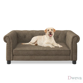Elegant rectangular pet bed for small and medium-sized dogs, durable elevated dog sofa bed, comfortable dog sofa, modern and fashionable linen fabric dog sofa-Brown Dweva