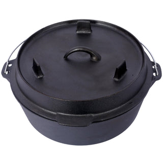 Pre-Seasoned Cast Iron Dutch Oven With Skillet Lid, Outdoor Camping Deep Pot for Camping Fireplace Cooking BBQ Baking Campfire, With Iron Pot Rack, 4.5 Quart Dweva