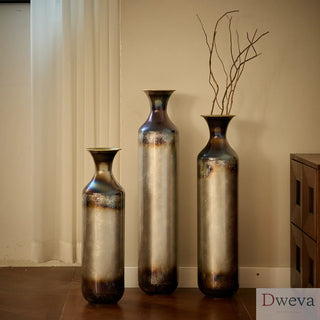 Floor metal vase modern style decoration home droplet shaped white metal vase 3-piece set gorgeous home decoration large glazed metal vase Dweva