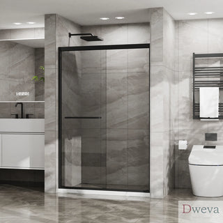 Goodyo Double Sliding Glass Shower Door 48 in. W x 72 in. H Aluminum Framed Shower Enclosure with SGCC Clear Tempered Glass, Stainless Steel Hardware, Matte Black Dweva