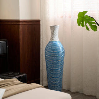 39-Inch Tall Standing Designer Floor Vase - Durable Artificial Rattan - Elegant Two-Tone Dark Brown Finish - Ideal Decor Accent for Living Room, Bedroom, Entryway - Stylish Home Decor Statement Piece Dweva