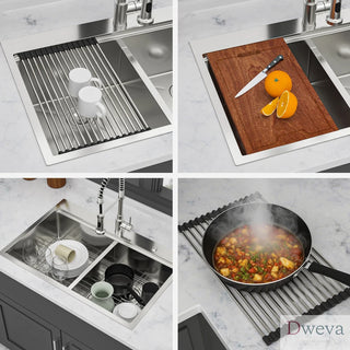 Topmount Drop in Kitchen Sink - 36"x 22" x 10" Double Bowl (50/50) Kitchen Sink 16 Gauge with Two 10" Deep Basin, Brushed Nickel Dweva