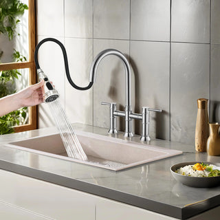 Bridge Kitchen Faucet Pull Down Sprayer Spot Free Stainless Steel Commercial Grade Dweva