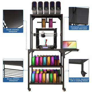 3D Printer Stand, Heavy Duty 3D Printer Table Stand with Filament Storage Rack, T-Shaped Spools Holder Rack with Wheels,3D Printer Workbench for 3D Printing Studio, Home Office Workshop Dweva