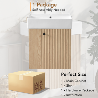 [Video]21.6 inch Modern Floating Bathroom Vanity with Ceramic Basin - Perfect for Small Bathrooms, Left side storage Dweva