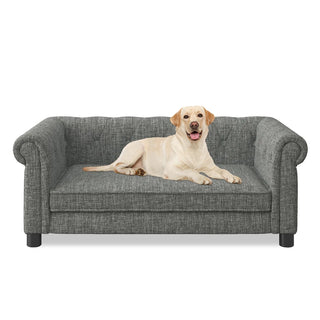 Elegant rectangular pet bed for small and medium-sized dogs, durable elevated dog sofa bed, comfortable dog sofa, modern and fashionable linen fabric dog sofa-Light grey Dweva