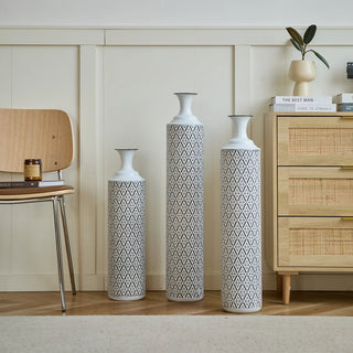 Floor Metal Vases Decorated White Metal vases Set of 3 gorgeous home decoration large glazed metal vases 24in/28.7in/33.5in height Dweva