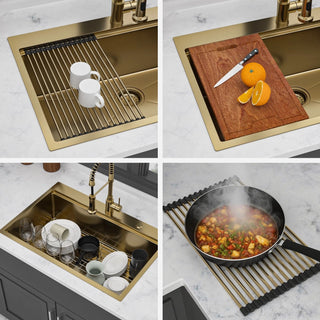 33" Drop in Gold Kitchen Sink - 33 x 22 x 10 inch Kitchen Sink Drop-in Topmount Single Bowl 16 Gauge Stainless Steel Ledge Workstation Kitchen Sinks Dweva