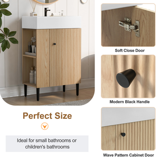 21.6" Wood Bathroom vanity, Combo Cabinet, Bathroom Storage Cabinet, Single Ceramic Sink, Left side storage Dweva