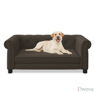 Elegant rectangular pet bed for small and medium-sized dogs, durable elevated dog sofa bed, comfortable dog sofa, modern and fashionable linen fabric dog sofa-Dark Brown Dweva
