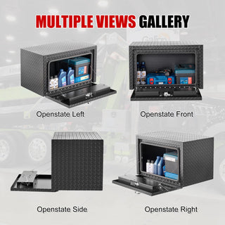 30 inch aluminum underbody truck tool box heavy duty underbed toolbox tool storage organizer chest with lock and keys, waterproof trailer box, extra thick diamond thread plate matte black finish Dweva