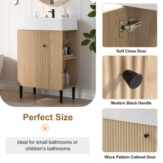 21.6" Wood Bathroom vanity, Combo Cabinet, Bathroom Storage Cabinet, Single Ceramic Sink, Right side storage Dweva
